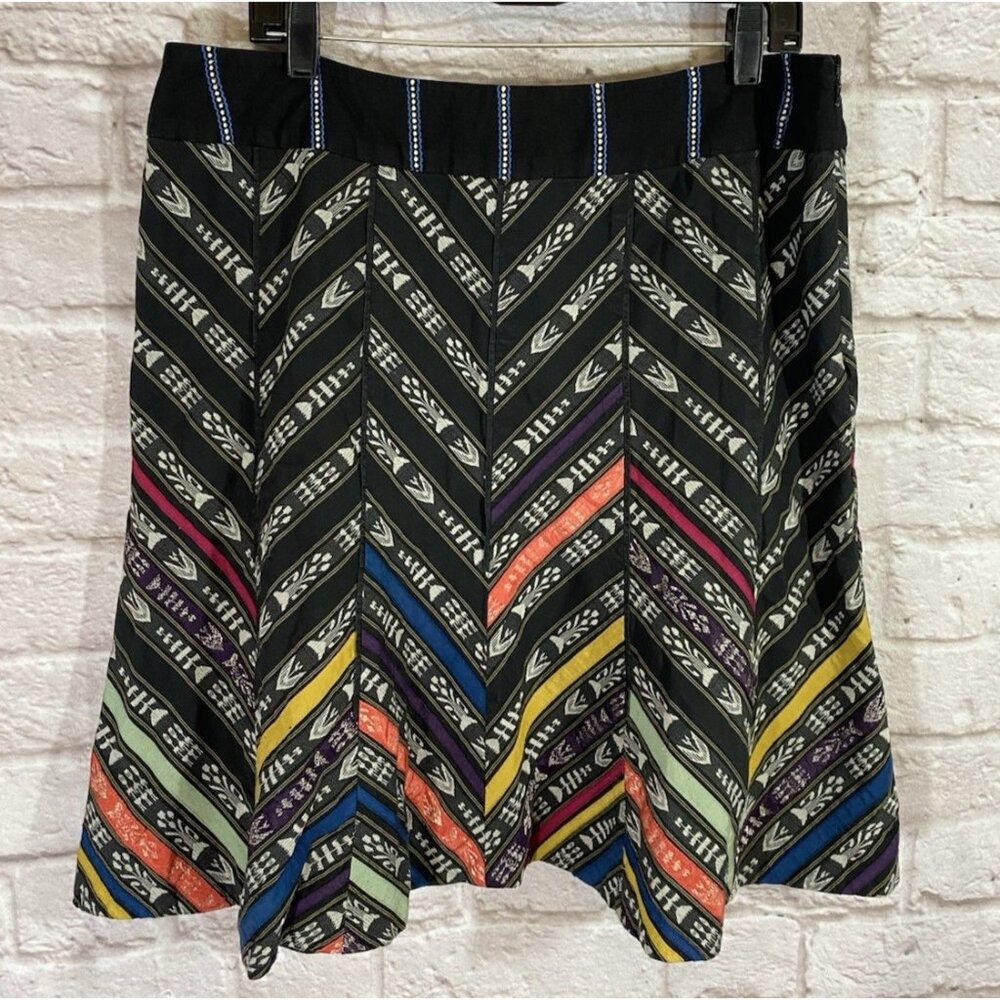 Floreat Anthropologie Fit Flare Skirt 14 Embroidered Lace Ribbon‎ Peasant Boho